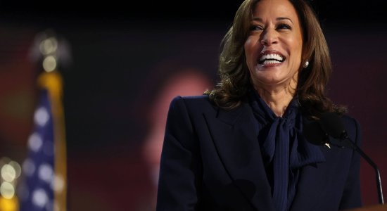 CHICAGO, ILLINOIS - AUGUST 22: Democratic presidential candidate, U.S. Vice President Kamala Harris speaks on stage during the final day of the Democratic National Convention at the United Center on August 22, 2024 in Chicago, Illinois. Delegates, politicians, and Democratic Party supporters are gathering in Chicago, as current Vice President Kamala Harris is named her party's presidential nominee. The DNC takes place from August 19-22. (Photo by Justin Sullivan/Getty Images)